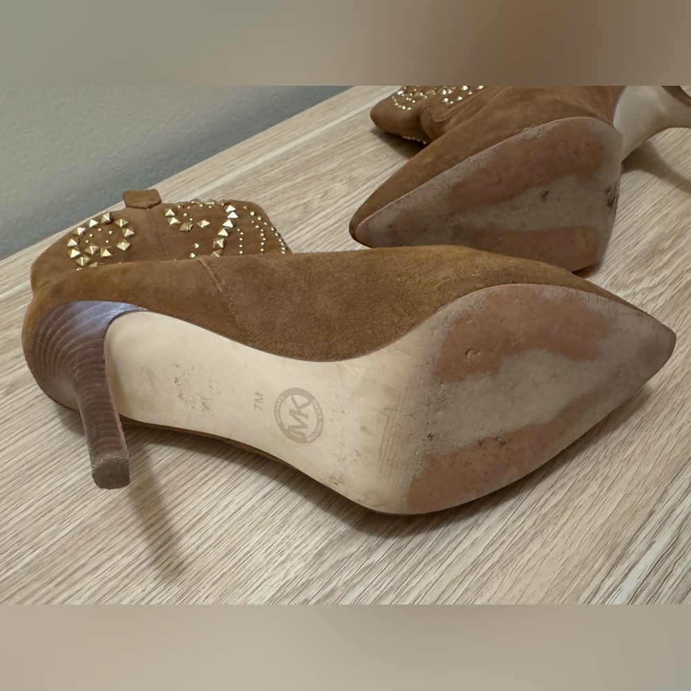 Michael Kors Brown Suede Studded Ankle Booties - Picture 4 of 7
